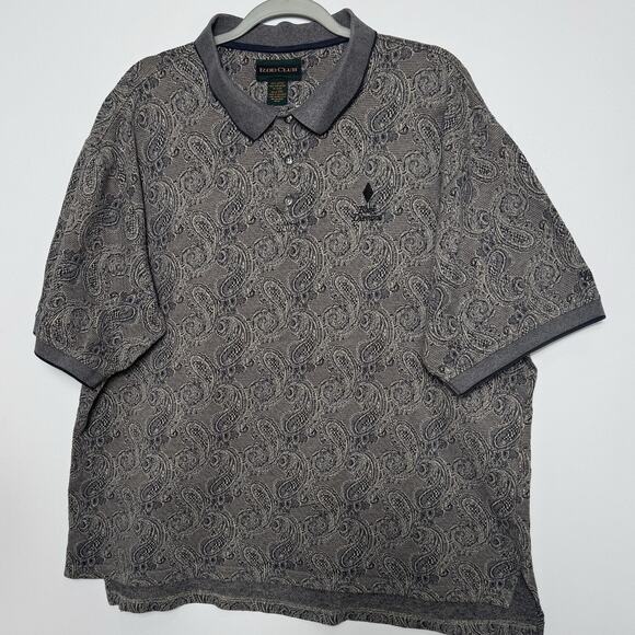 Izod Club Polo Shirt XXL Gray Paisley Cotton Black Diamond Logo Vintage Golf - Picture 1 of 7